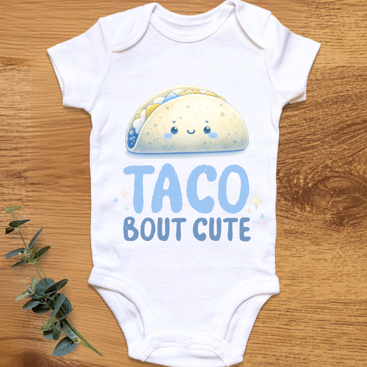 Taco Bout Cute blue baby onesie by By Delilah