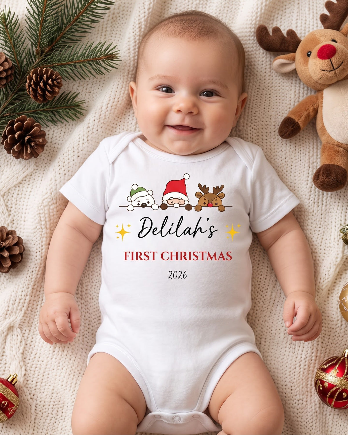 Personalised Christmas Peekaboo Baby Bodysuit