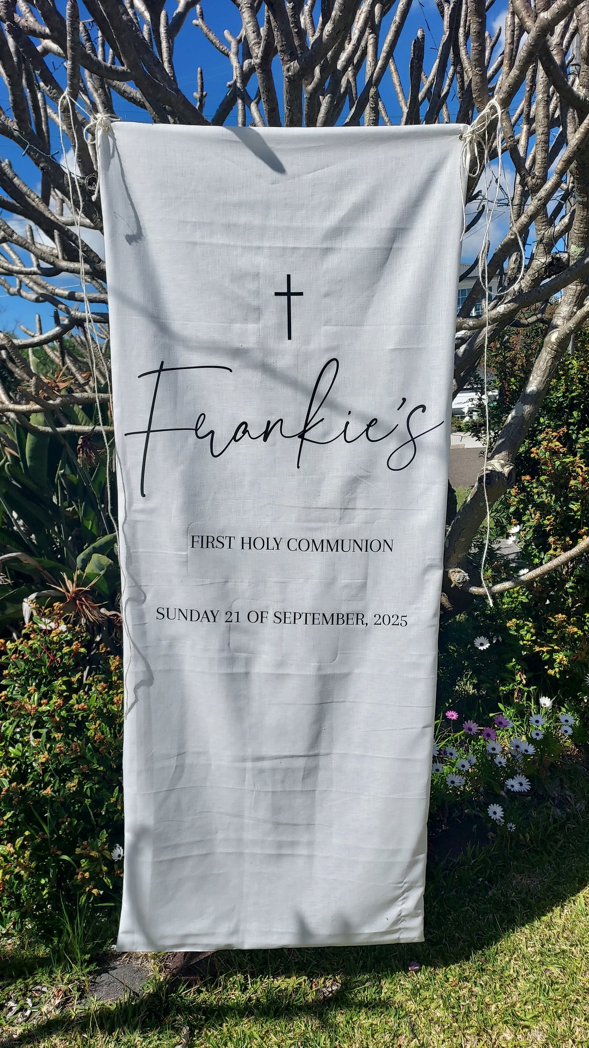 Personalised Communion & Christening Sign | 1.1m Wide Fabric Banner