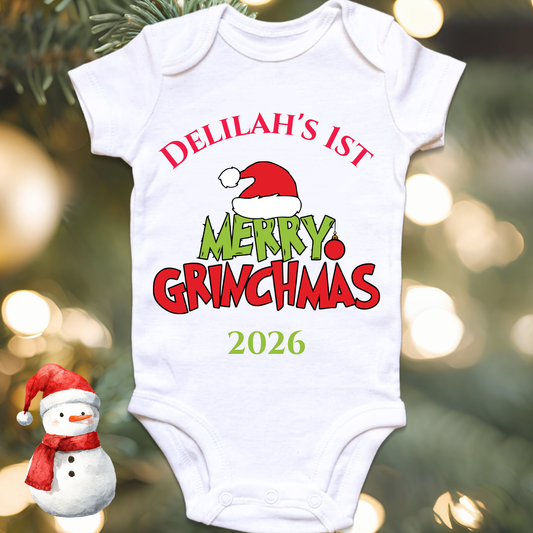 Merry personalised Christmas baby onesie by By Delilah