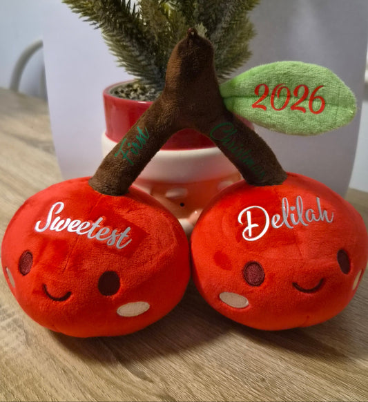 Personalised Christmas cherries plush by By Delilah