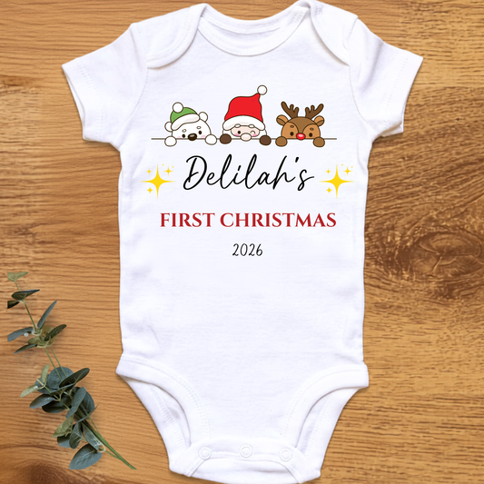Personalised Christmas peekaboo baby bodysuit by By Delilah