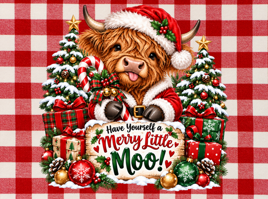Have Yourself a Merry Little Moo highland cow Christmas design by By Delilah