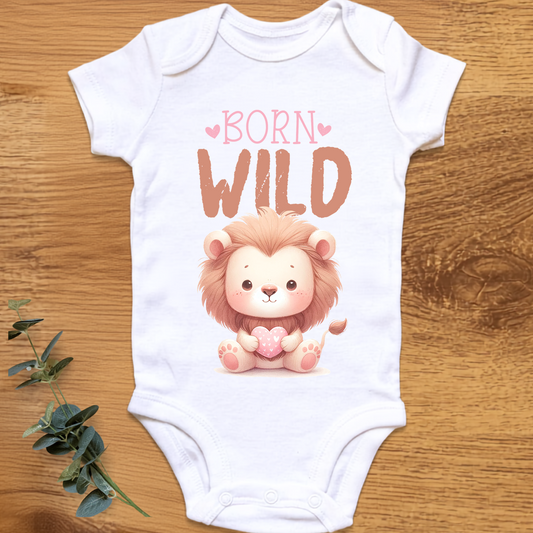 Born Wild baby girl onesie by By Delilah