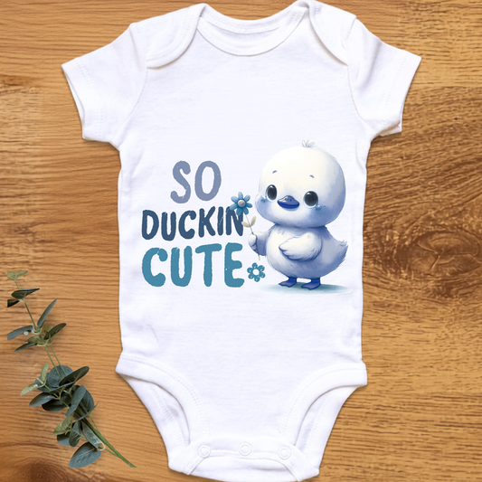 So Duckin Cute blue baby onesie by By Delilah