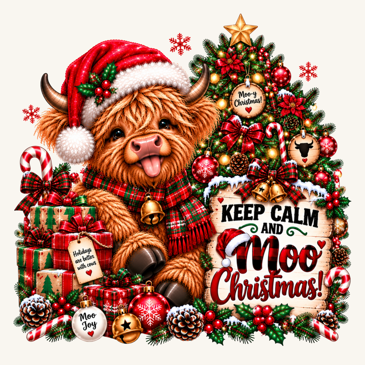 Keep Calm & Moo Christmas Highland Cow