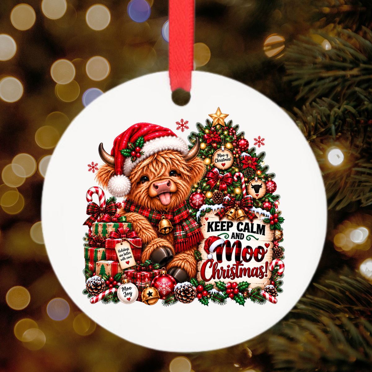 Keep Calm & Moo Christmas Highland Cow