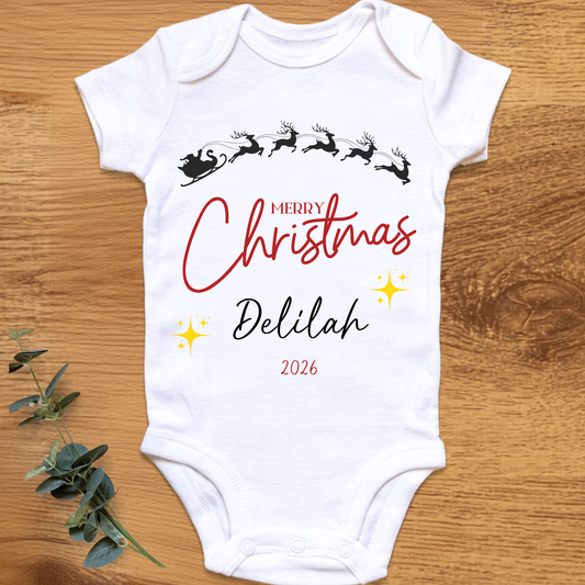 Personalised Merry Christmas baby bodysuit by By Delilah