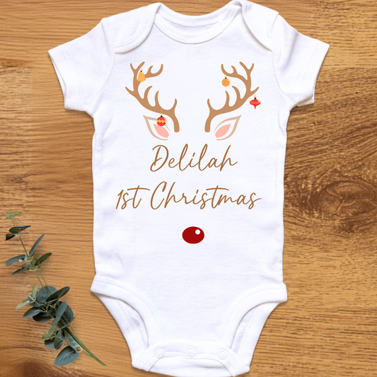 Personalised reindeer My 1st Christmas baby bodysuit by By Delilah