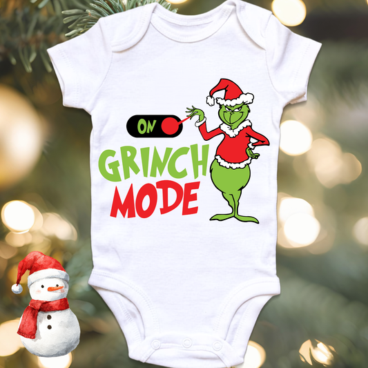 Holiday Mode personalised Christmas baby onesie by By Delilah