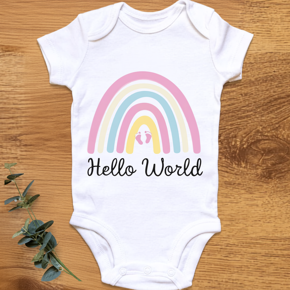 Hello World baby girl onesie by By Delilah