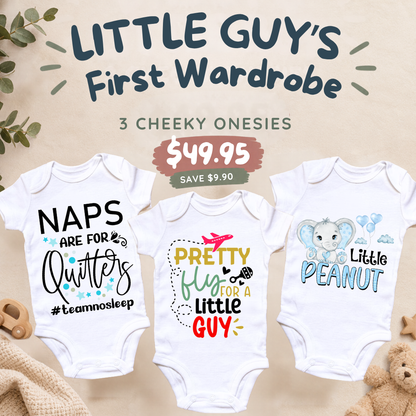 Little Guy's First Wardrobe 3 piece baby onesie set by By Delilah