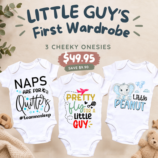 Little Guy's First Wardrobe 3 piece baby onesie set by By Delilah