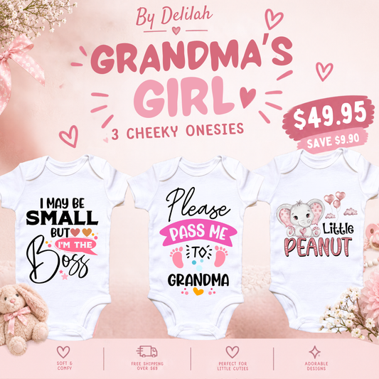 Grandma's Favourite Girl 3 piece baby onesie set by By Delilah