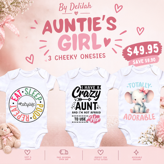 Auntie's Favourite Girl 3 piece baby onesie set by By Delilah