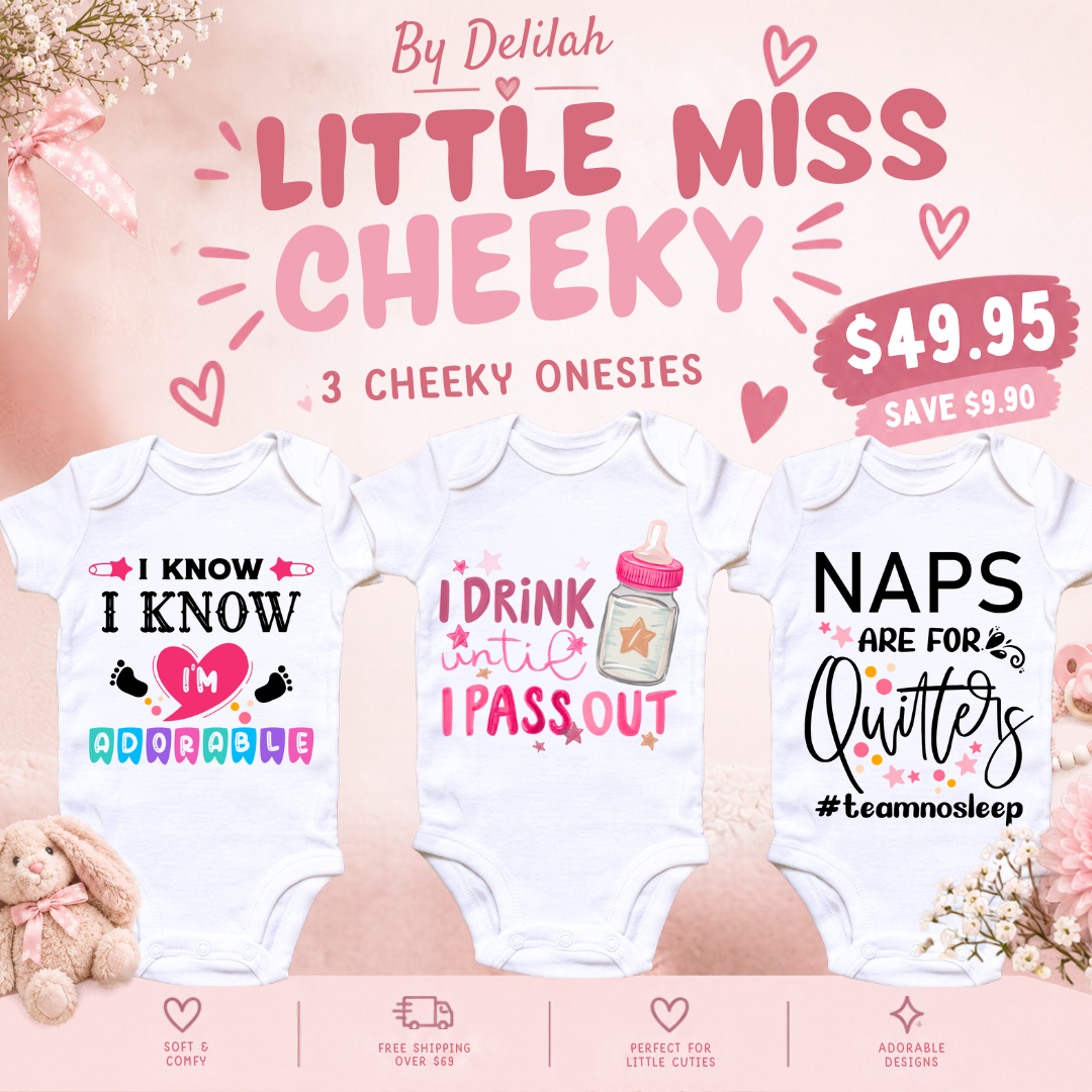 Little Miss Cheeky 3 piece baby onesie set by By Delilah