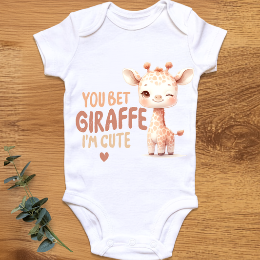 You Bet Giraffe I'm Cute baby onesie by By Delilah