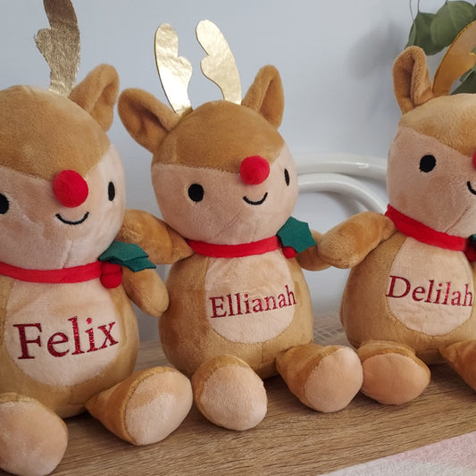 Personalised baby Christmas reindeer plush by By Delilah