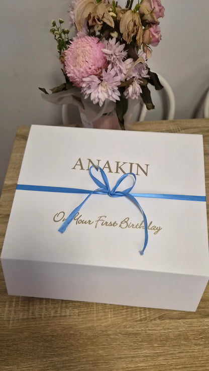 Keepsake box pictured in the First Birthday design