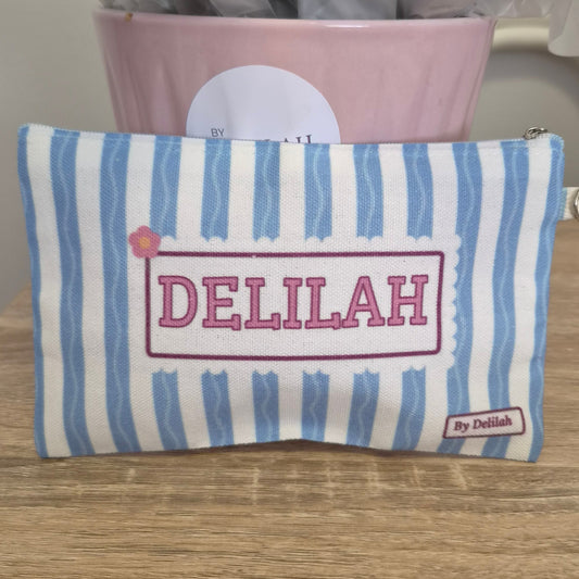Sorrento Stripe Name Pouch | Personalised Seersucker Makeup Bag