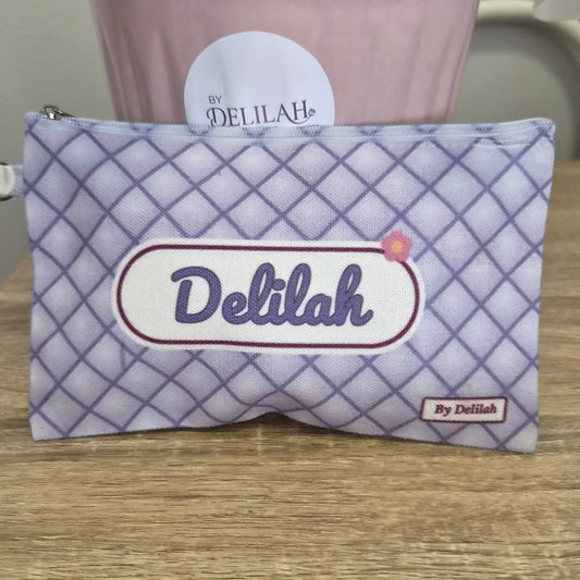 Cloud Quilt Name Pouch | Personalised Lilac Makeup Bag