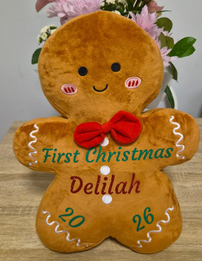 Personalised 40cm Christmas gingerbread man plush keepsake by By Delilah